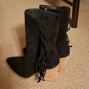 Suede fringe booties